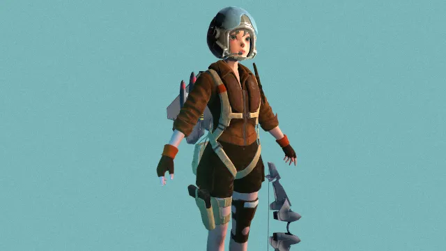 游戏人物 可爱模型 机车少女 喷气背包 飞行员