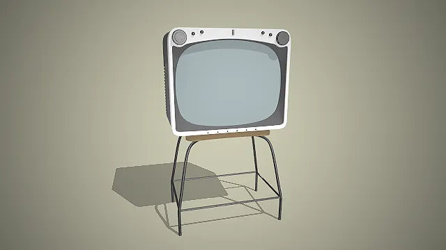 一款50年代朋克风复古黑白电视机3D模型