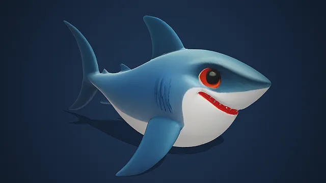 卡通风格鲨鱼  海洋生物形象  可爱风格  浅蓝渐变身体