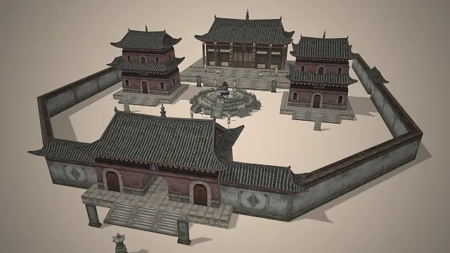 中式道观  国风古建  石砌台基  明清形制