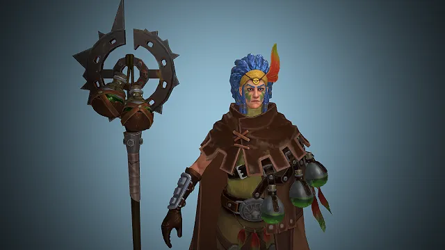 部落元素  图腾法杖  3D 奇幻角色  面部彩绘  魔幻写实风