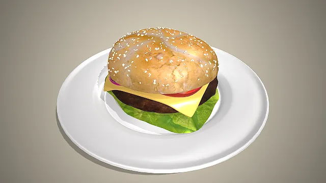 一个写实风格的常见西式快餐芝士汉堡的模型