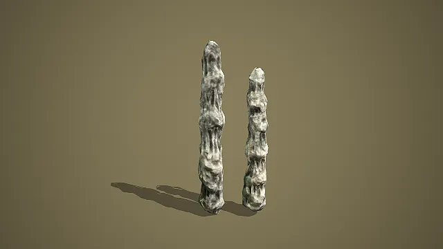 双组细长棱角溶洞石笋组合洞窟垂直场景装饰模型