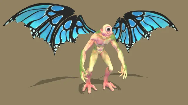 风格化怪物模型蓝色翅膀角色