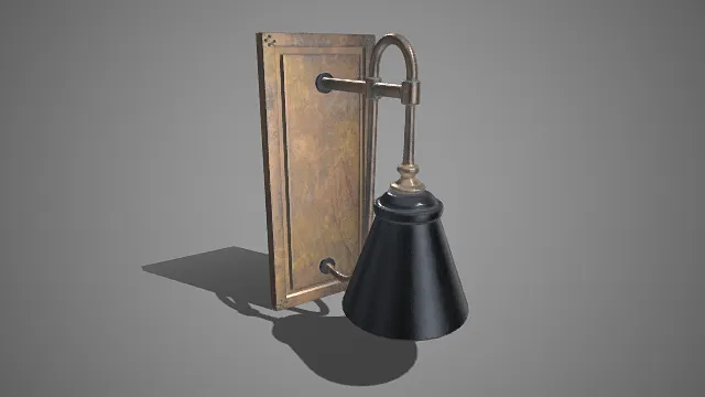 复古风格  壁灯  铆钉  铜色金属构件  锥形黑色灯罩  结构简洁  经典造型  