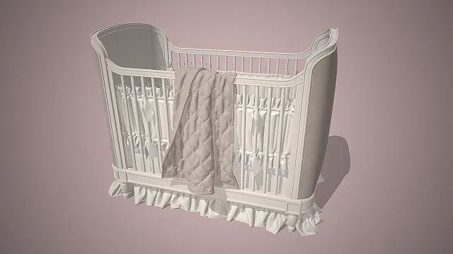 奶白实木婴儿床  法式轻奢风  菱格绗缝盖毯  弧形床头