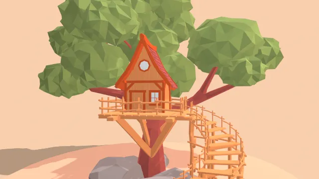 树屋木制建筑楼梯场景