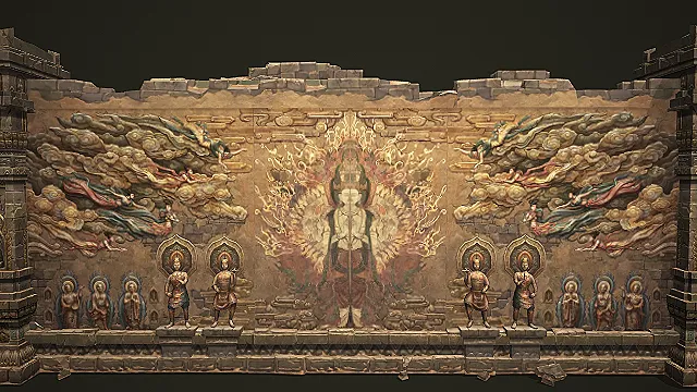 古风佛绘残损石壁场景组件 3D 模型