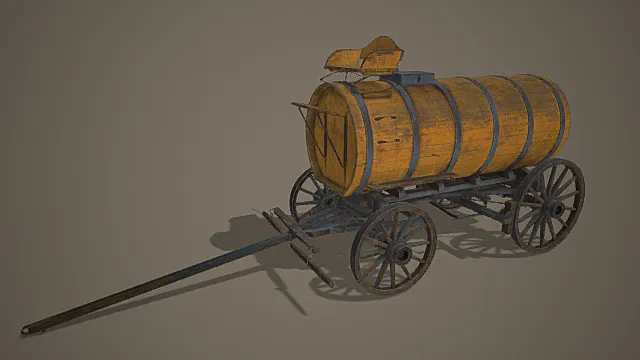 复古木质桶式马车摆件 3D 模型