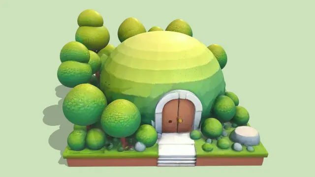 微型低多边形种满植物树的房屋