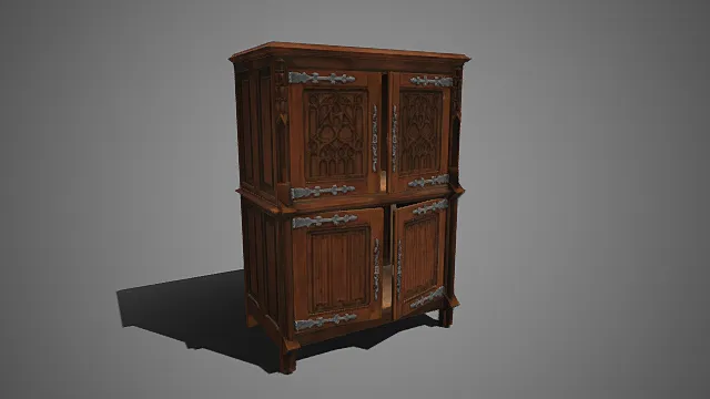 中世纪  哥特风格  实木双门柜  橡木质感  两层双门设计  尖拱雕花  工艺家具