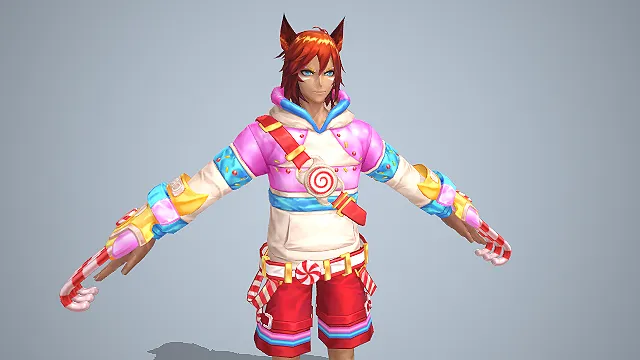 写实风格糖果主题兽耳少年角色 3D 模型 游戏角色道具素材