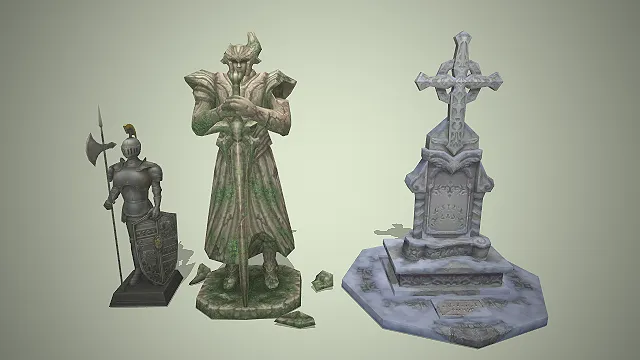 欧式骑士雕像  做旧苔藓  卡通风  游戏场景  中世纪风