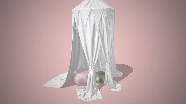 白色棉麻圆顶帐篷  束带式纱幔  法式轻奢风  半开放式休憩空间