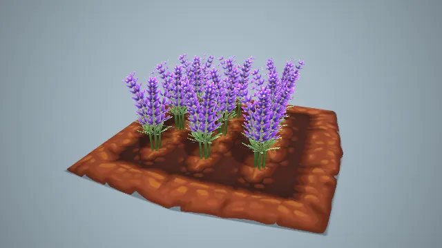 卡通方形菜地熏衣草盛花期 3D 模型 游戏花园种植道具资产