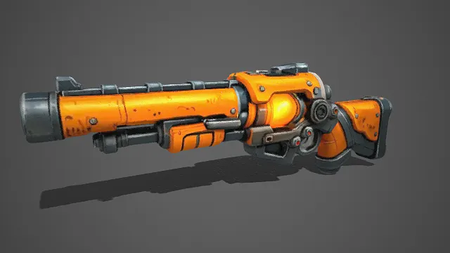 脉冲枪  科幻  未来战场质感  橙黑主色调  做旧磨损  重型武器  