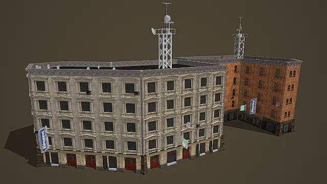 复古城市风老式街区建筑3D模型