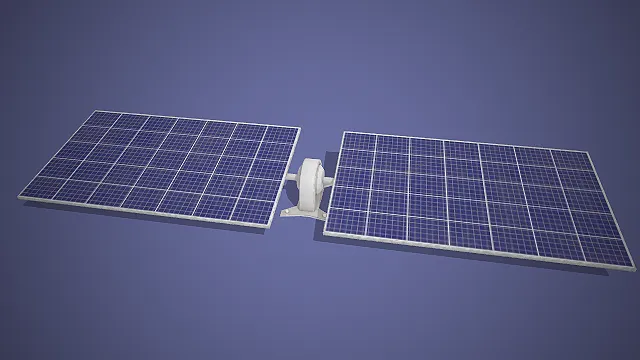一款双板阵列设计的，写实风格太阳能电池板3D模型