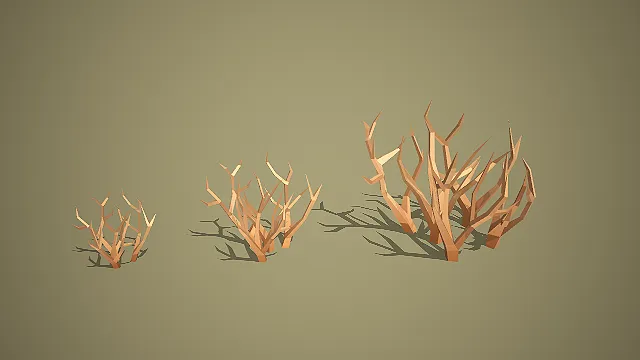 低多边形多尺寸枯树枝模型套装写实模型