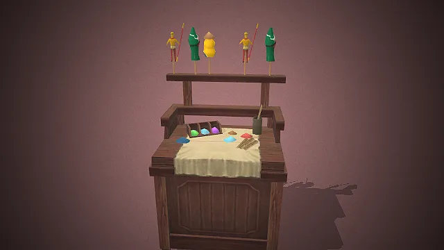 一个写实风格的3D古风木偶摊模型