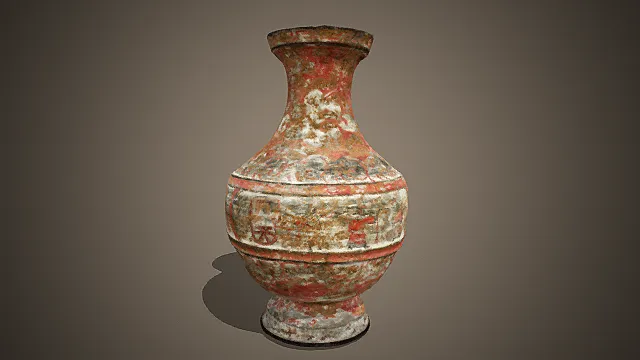 国风古彩风格彩绘陶瓶摆件 3D 模型