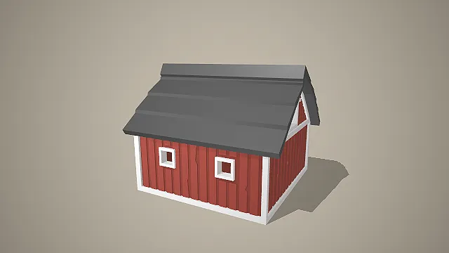 低多边形开放式红色谷仓 3D 模型 农场棚屋场景搭建素材