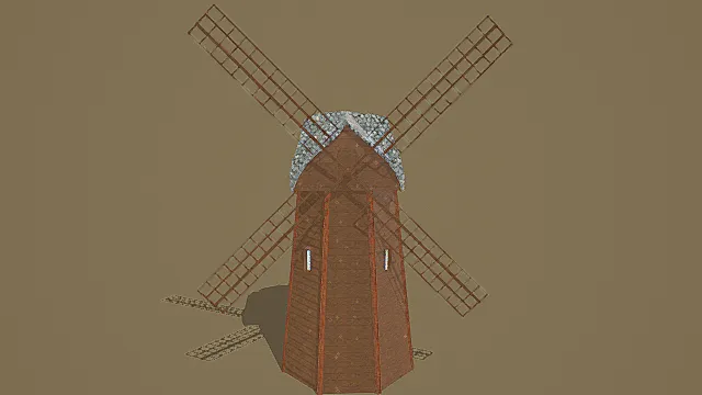 中世纪乡村风石质风车建筑3D模型