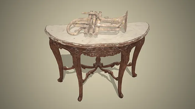 一张带有繁复雕花的欧式复古半圆桌3D模型