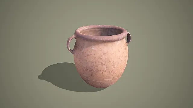 双环形耳花卉纹红陶罐复古风格陶器 3D 模型