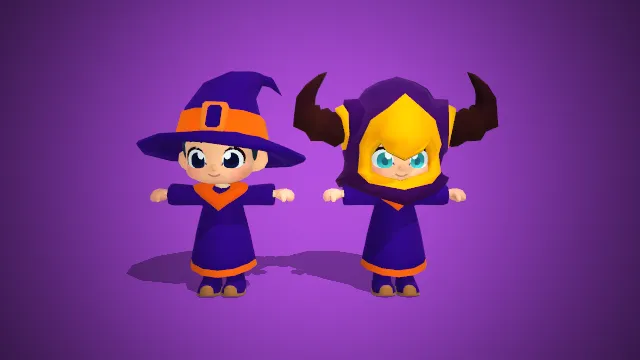 魔法小巫师与小恶魔：紫色与橙色的奇幻组合