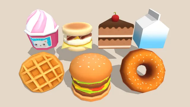 3D烘焙对象甜点食物汉堡甜甜圈蛋糕饮品冰淇淋华夫饼