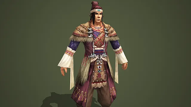 穿兽毛镶边服饰的部落谋士古风游戏角色模型