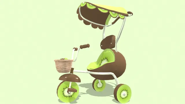 卡通风格化奇异果三轮车自行车