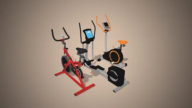 一组有氧健身器材的3D模型  心肺功能训练