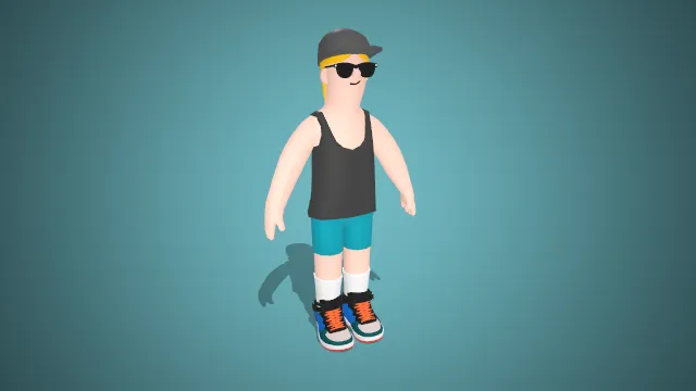 运动风格卡通男孩：黑色背心与彩色运动鞋