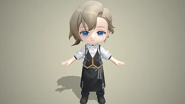 浅棕短发  少年感  英伦风  Q版服务生