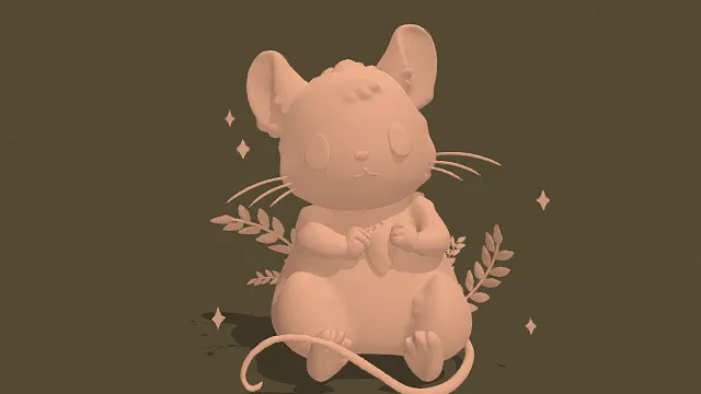 3D卡通风格粉色小鼠模型，创意设计（3D动物、卡通风格、可爱风，动物设计主题）