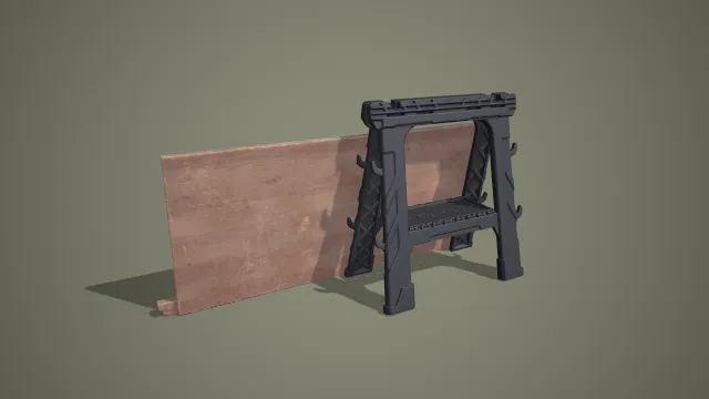 工业风 A 字支架与木质挡板两件套 3D 模型