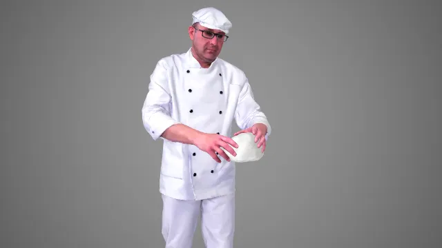白色厨师服男士揉面团烹饪姿态 3D 模型
