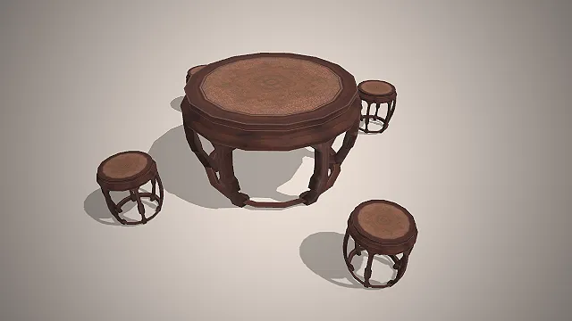 中式古典  圆桌鼓凳  实木家具  中式厅堂  茶桌套装