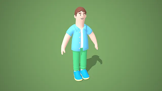 卡通日常风男性角色 3D 模型蓝衫绿裤款