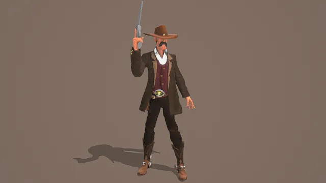 3D卡通风格西部牛仔角色模型，创意设计（3D角色、卡通风格、写实风，角色设计主题）