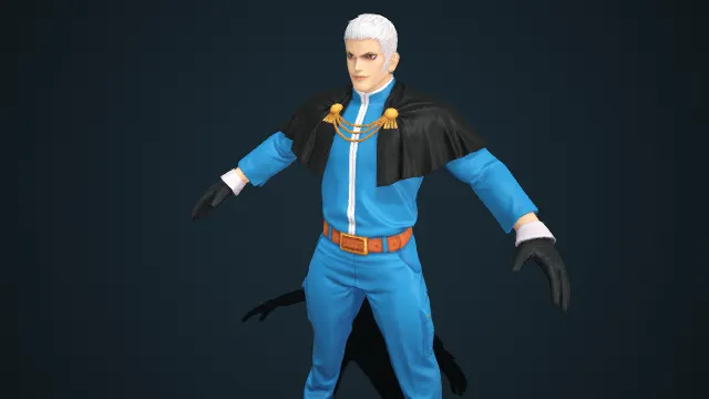 贵族  优雅风格  利落白发  亮蓝立领套装  披风  简洁优雅  工装裤  蓝黑棕主色