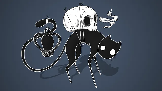 暗黑哥特风  黑猫骷髅  宠物  手绘线稿