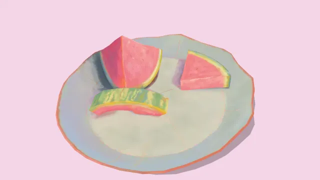 绘画风格的放在盘子里的西瓜3D模型水果食物