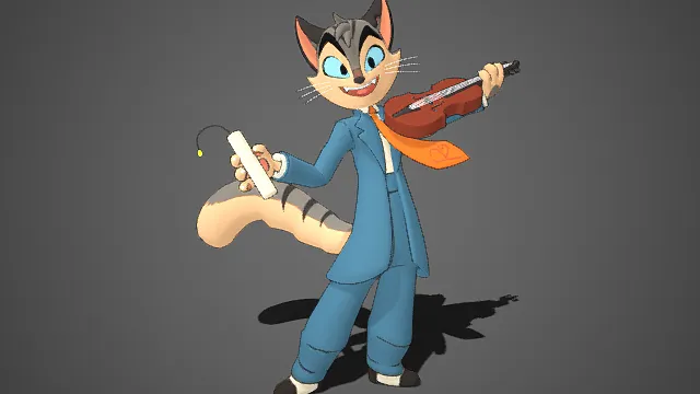 卡通  拟人风格  乐手  尖耳长尾  西装套装  小提琴  音乐题材