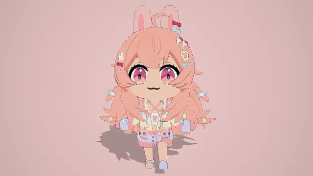 3D卡通风兔耳萌系女孩模型，创意设计（3D萌系女孩、卡通风格、彩色发饰、可爱治愈、萌系主题、角色设计感）