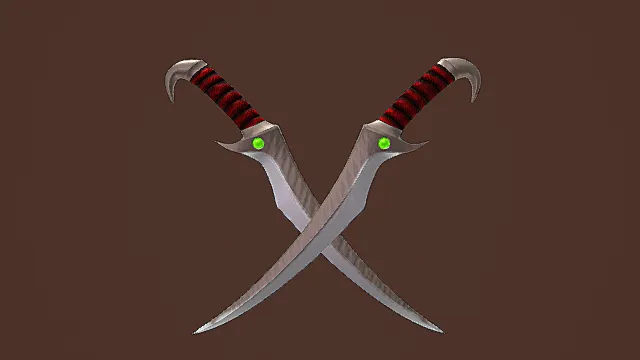 奇幻风格双持弯刀3D模型