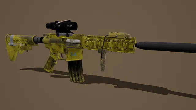 废土风格荧光黄改装突击步枪3D模型