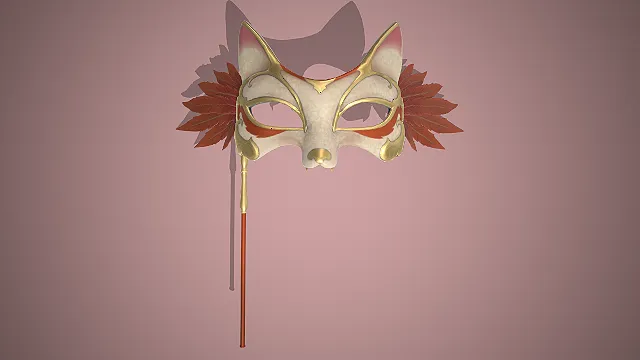 狐妖假面  金色卷纹  红羽装饰  华丽舞会风